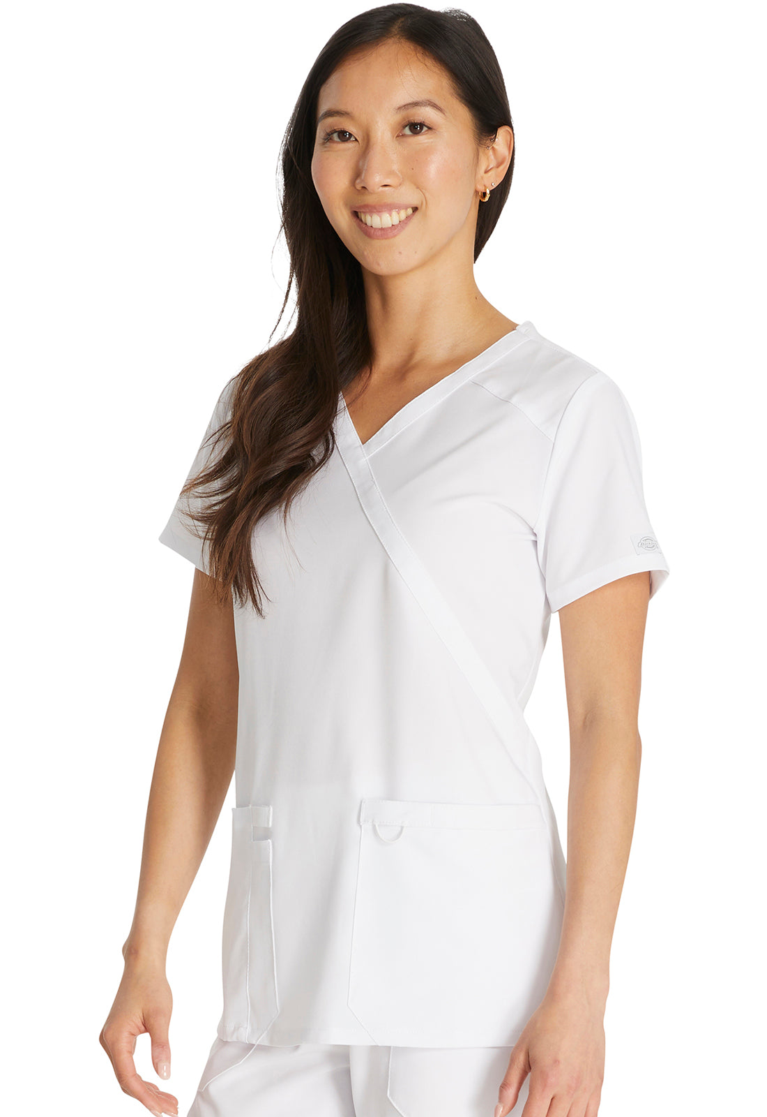 EDS Essentials DK625 Mock Wrap Top White Model Image Right Side | Dickies