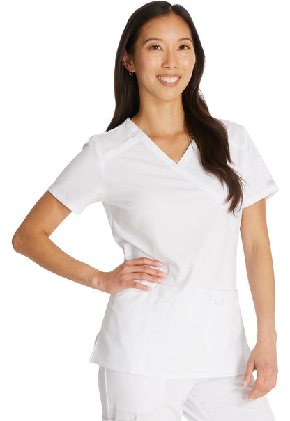 EDS Essentials DK625 Mock Wrap Top White Model Image Left Side | Dickies