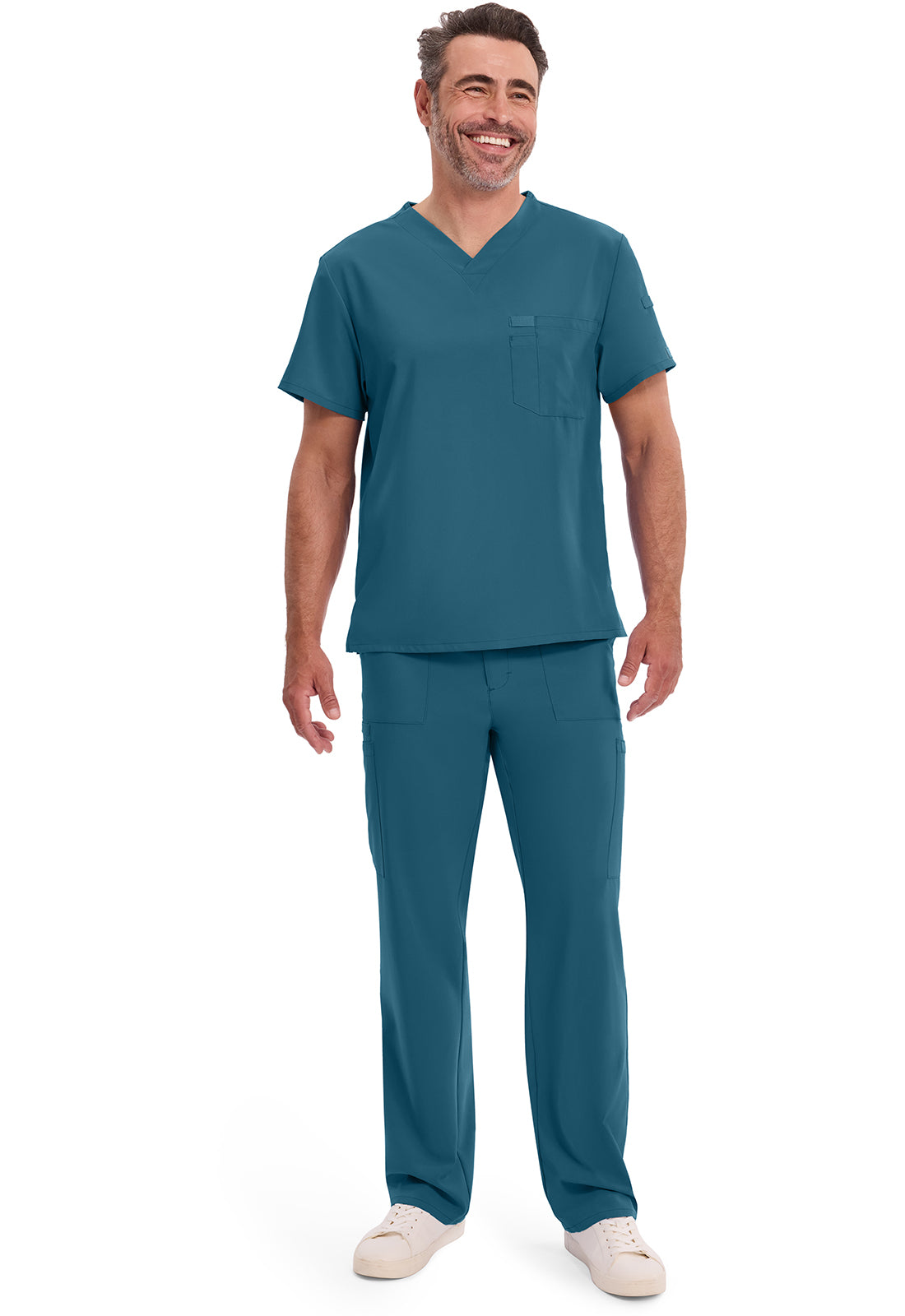 EDS Essentials DK635 Men's Tuckable V-Neck Scrub Top Caribbean Blue