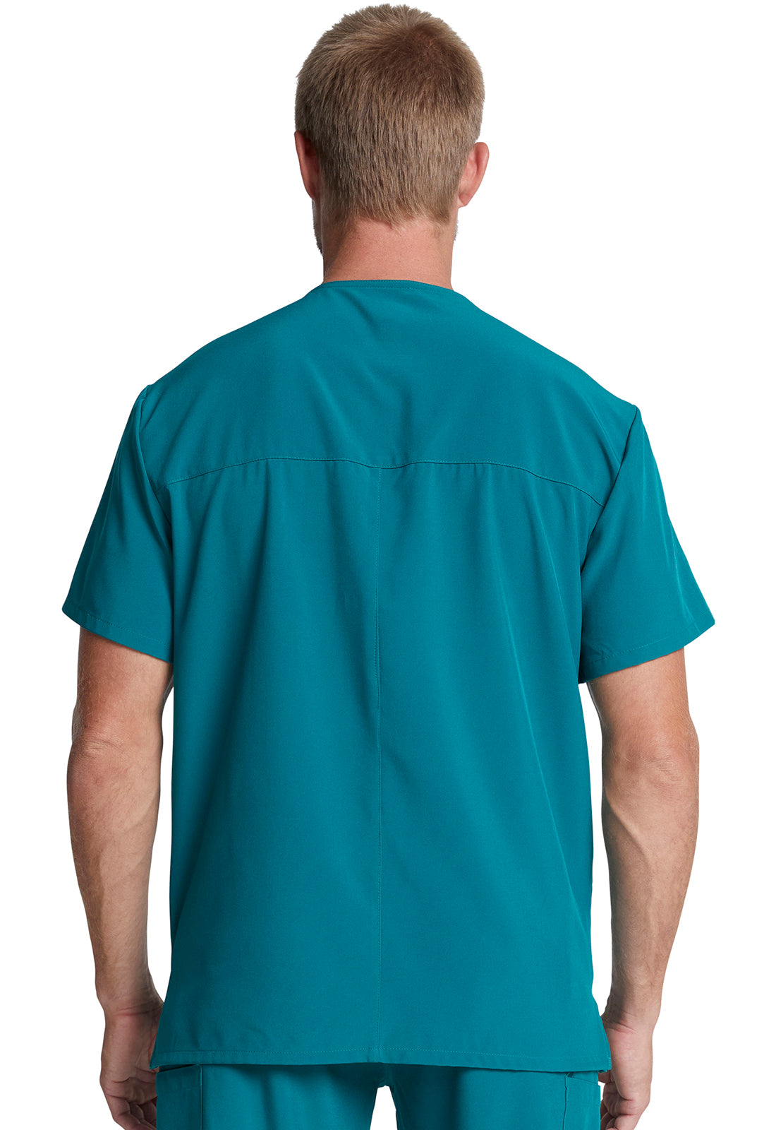 EDS Essentials DK635 Men's Tuckable V-Neck Top Caribbean Blue Model Image Back | Dickies