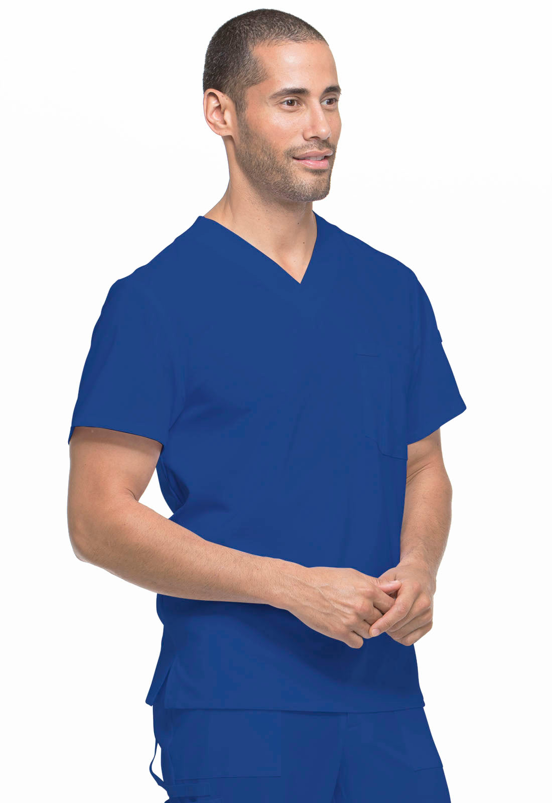 EDS Essentials DK635 Men's Tuckable V-Neck Top Galaxy Blue Model Image Left Side | Dickies