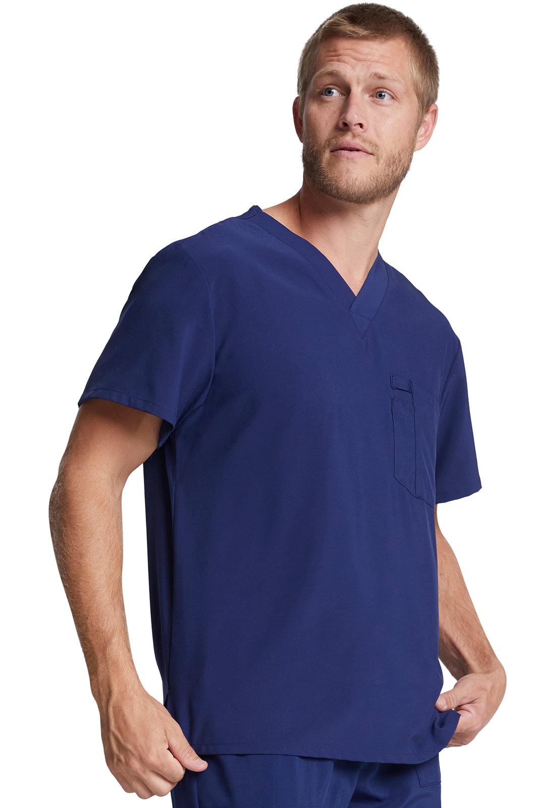 EDS Essentials DK635 Men's Tuckable V-Neck Top Navy Model Image Left Side | Dickies