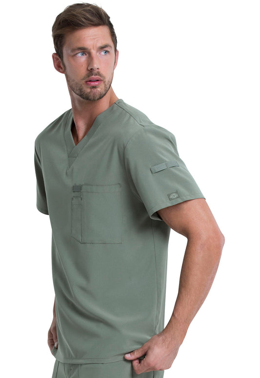 EDS Essentials DK635 Men's Tuckable V-Neck Top Olive Model Image Right Side | Dickies