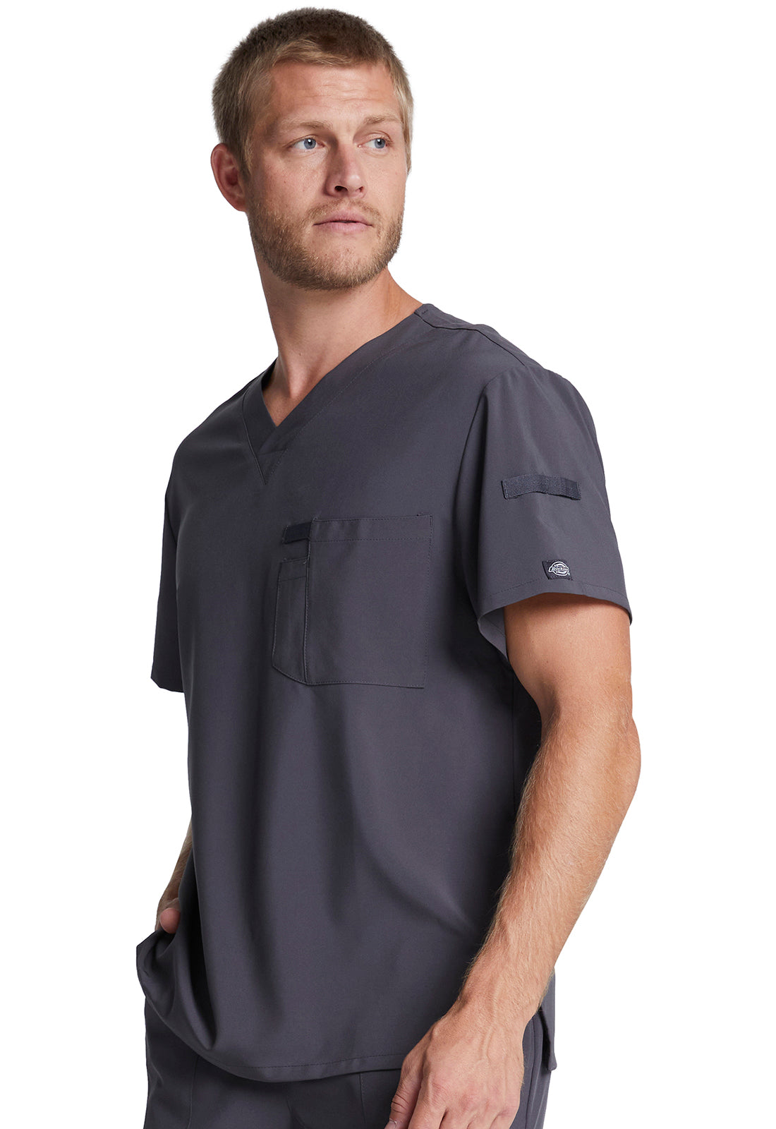 EDS Essentials DK635 Men's Tuckable V-Neck Top Pewter Model Image Right Side | Dickies