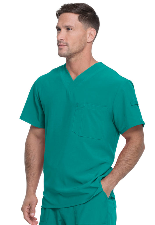 EDS Essentials DK635 Men's Tuckable V-Neck Top Teal Blue Model Image Right Side | Dickies