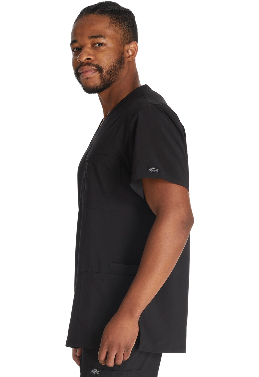 EDS Essentials DK645 Men's V-Neck Top Black Model Image Right Side | Dickies