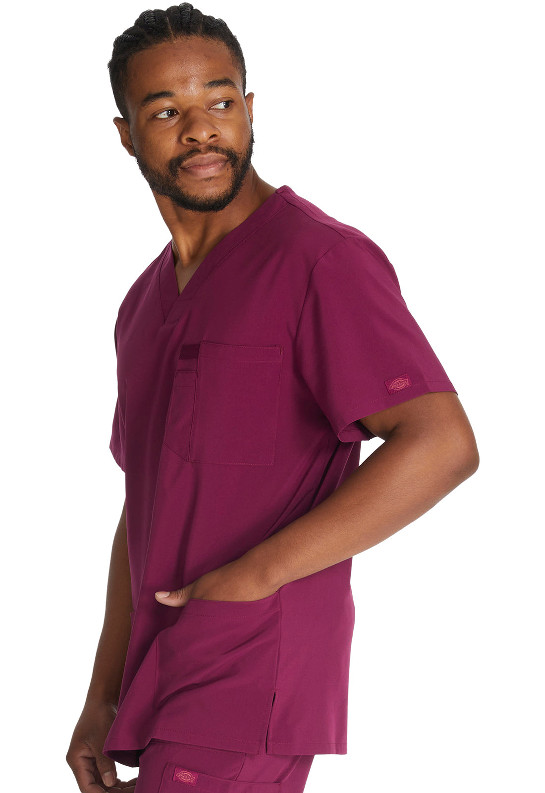 EDS Essentials DK645 Men's V-Neck Top Wine Model Image Right Side | Dickies