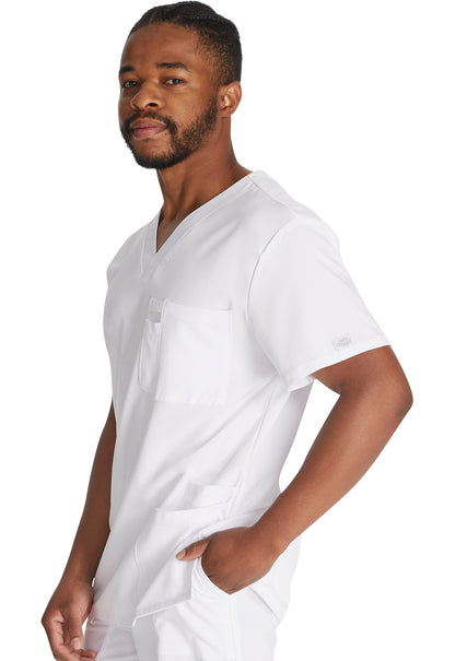 EDS Essentials DK645 Men's V-Neck Top White Model Image Right Side | Dickies