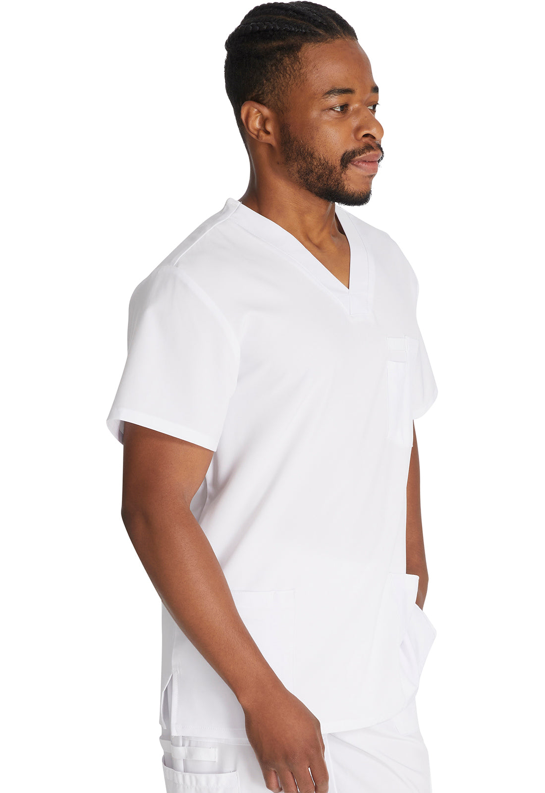 EDS Essentials DK645 Men's V-Neck Top White Model Image Left Side | Dickies