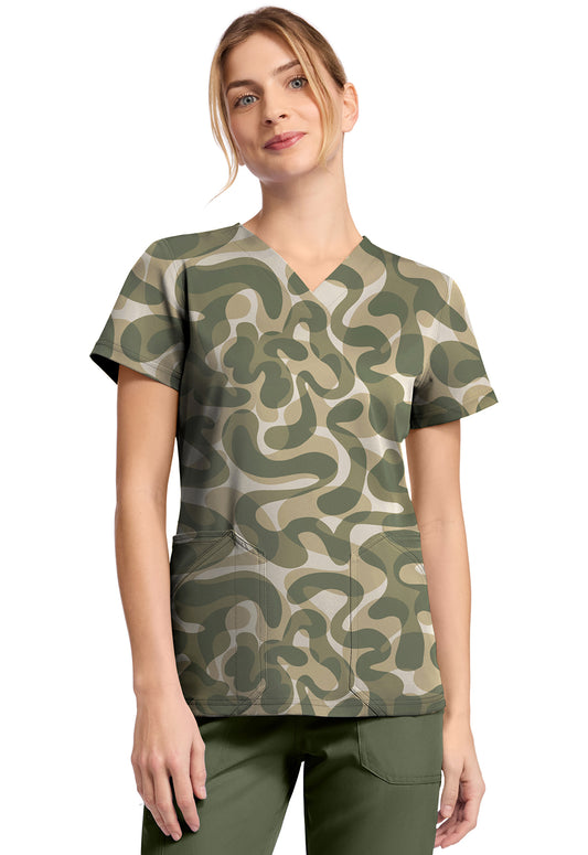 Prints DK667 V-Neck Print Top Abstract Camo