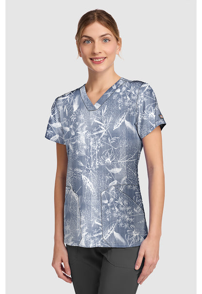 EDS DK667 Women's V-Neck Print Scrub Top Dappled Plaid