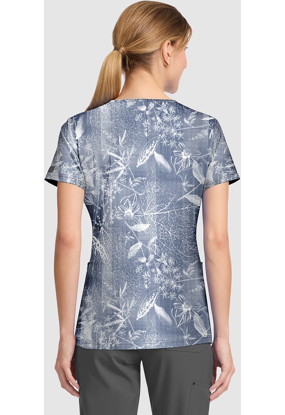EDS DK667 Women's V-Neck Print Scrub Top Dappled Plaid