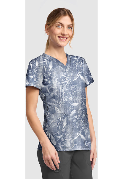 EDS DK667 Women's V-Neck Print Scrub Top Dappled Plaid