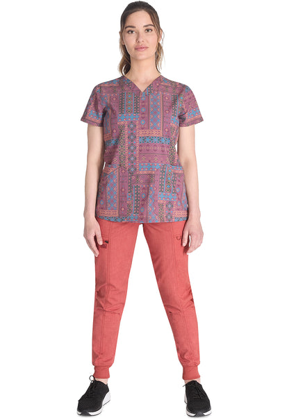 Prints DK667 V-Neck Print Top Fair Isle Patch