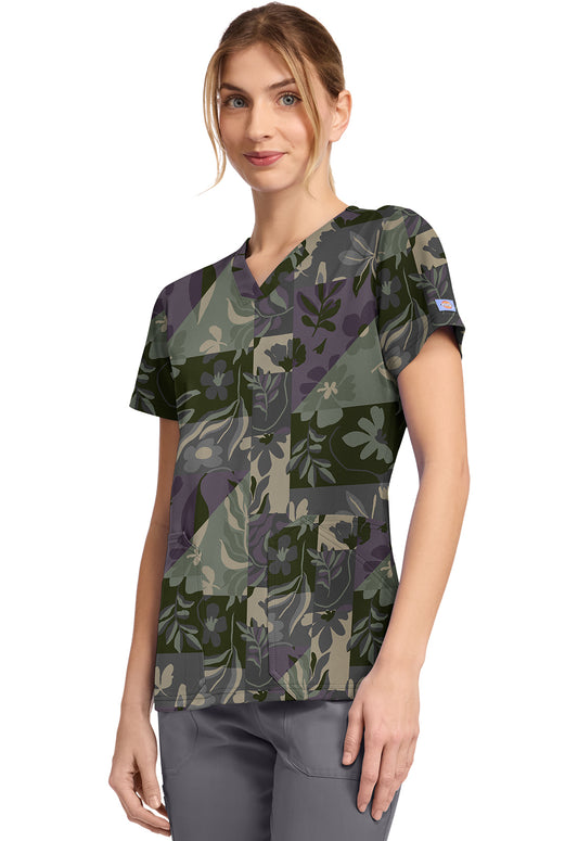 Prints DK667 V-Neck Print Top Floral Geo