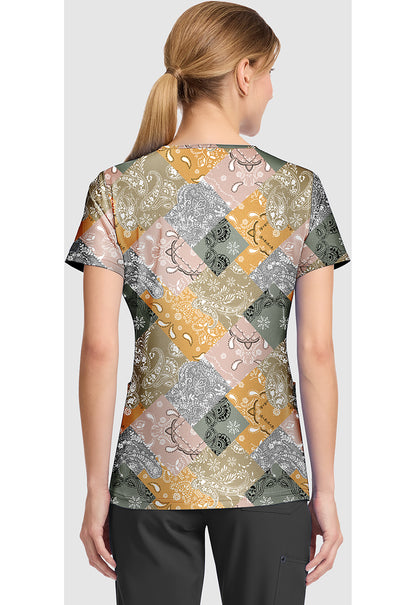 EDS DK667 Women's V-Neck Print Scrub Top Patch Paisley