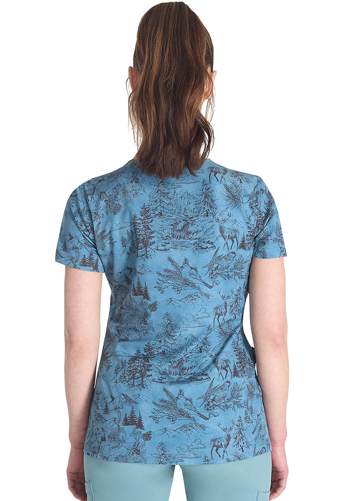 Prints DK667 V-Neck Print Top Rustic Toile Model Image Back | Dickies