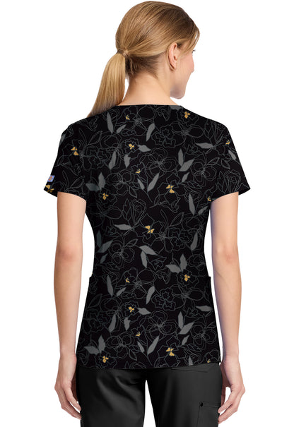 Prints DK667 V-Neck Print Top Scribble Floral