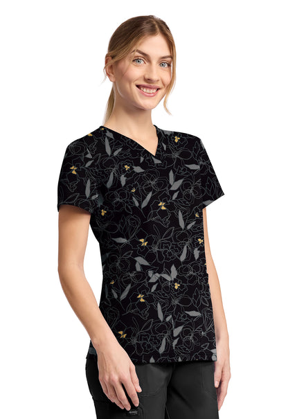 Prints DK667 V-Neck Print Top Scribble Floral