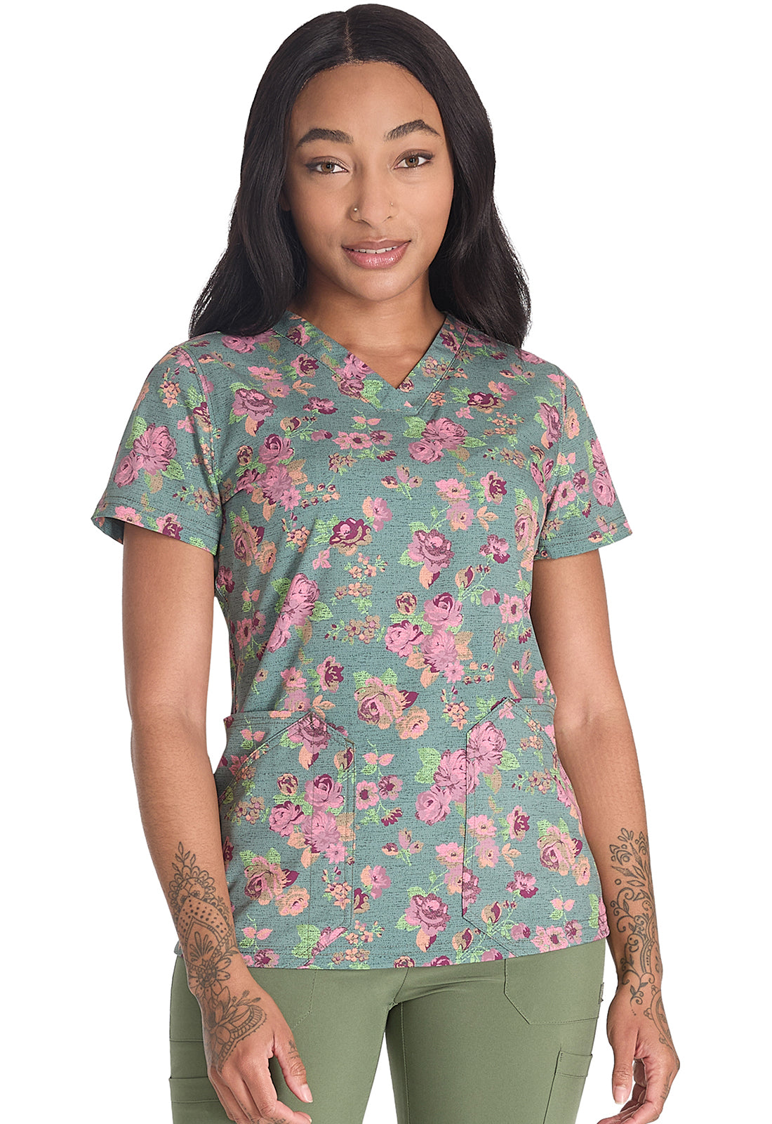 Prints DK667 V-Neck Print Top Tapestry Tale Model Image Front | Dickies