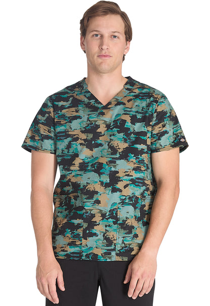 Prints DK668 Men's V-Neck Print Top Extreme Camo Bronze Model Image Front | Dickies