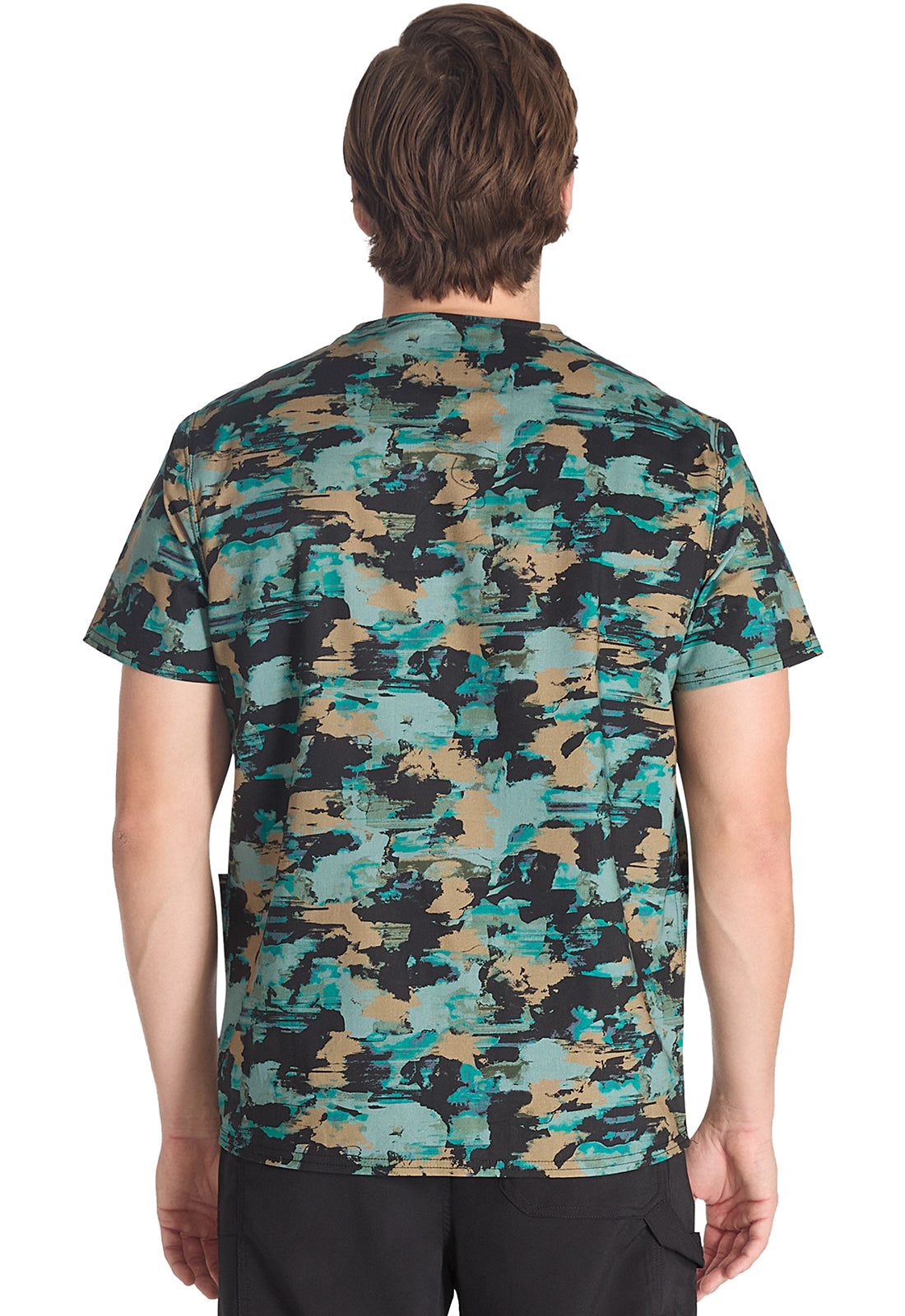 Prints DK668 Men's V-Neck Print Top Extreme Camo Bronze Model Image Back | Dickies