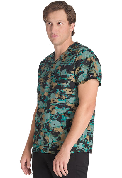 Prints DK668 Men's V-Neck Print Top Extreme Camo Bronze Model Image Right Side | Dickies