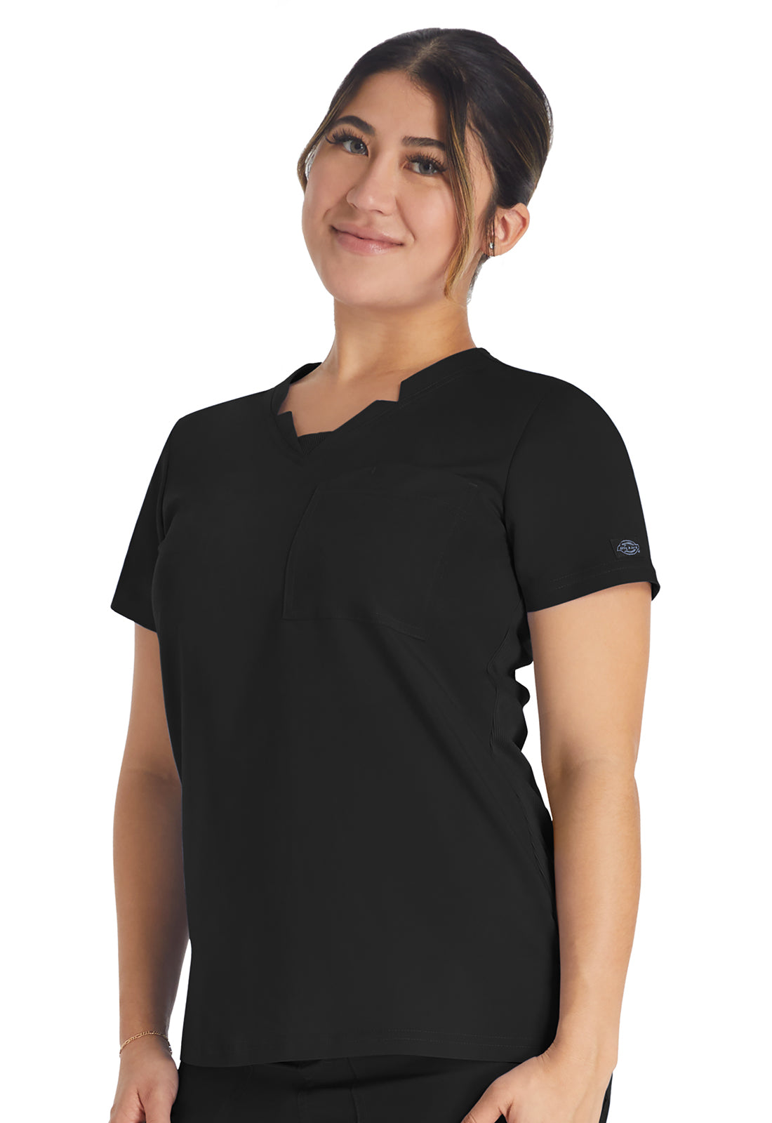 Balance DK671 Notched V-Neck Top Black Model Image Front | Dickies