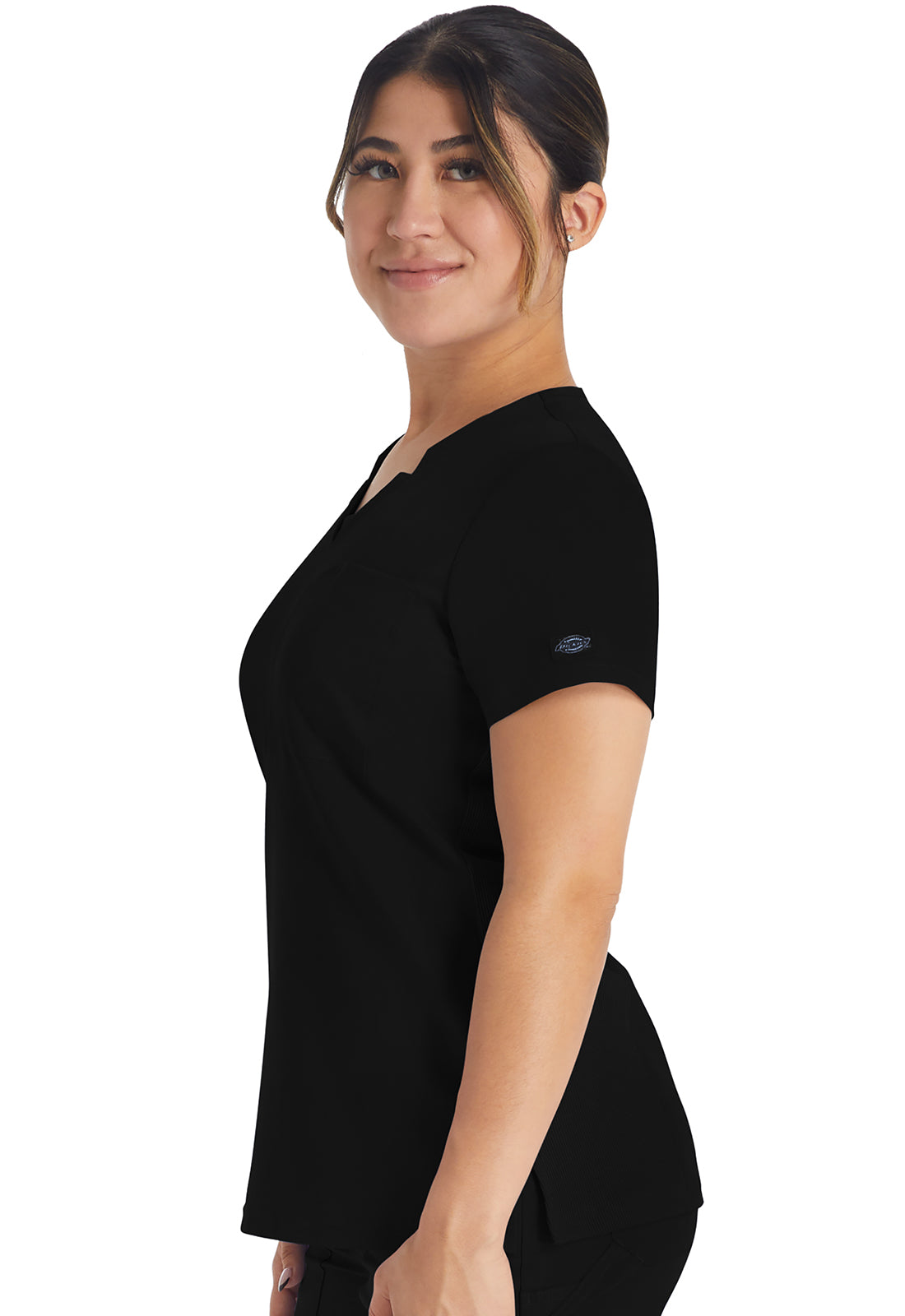 Balance DK671 Notched V-Neck Top Black Model Image Right Side | Dickies