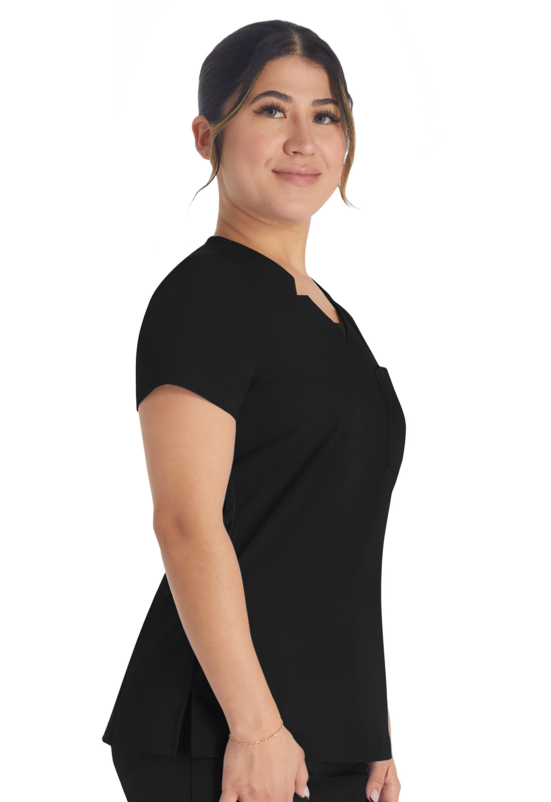 Balance DK671 Notched V-Neck Top Black Model Image Left Side | Dickies