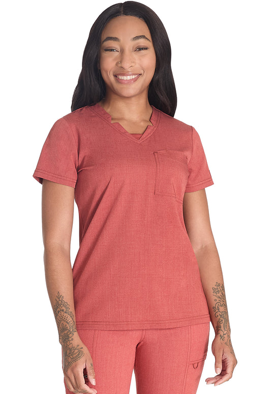 Balance DK671 Notched V-Neck Top Heather Clay Model Image Front | Dickies