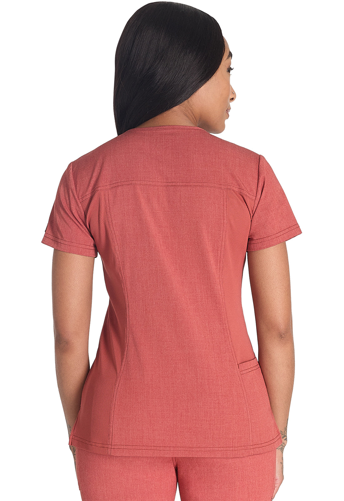 Balance DK671 Notched V-Neck Top Heather Clay Model Image Back | Dickies