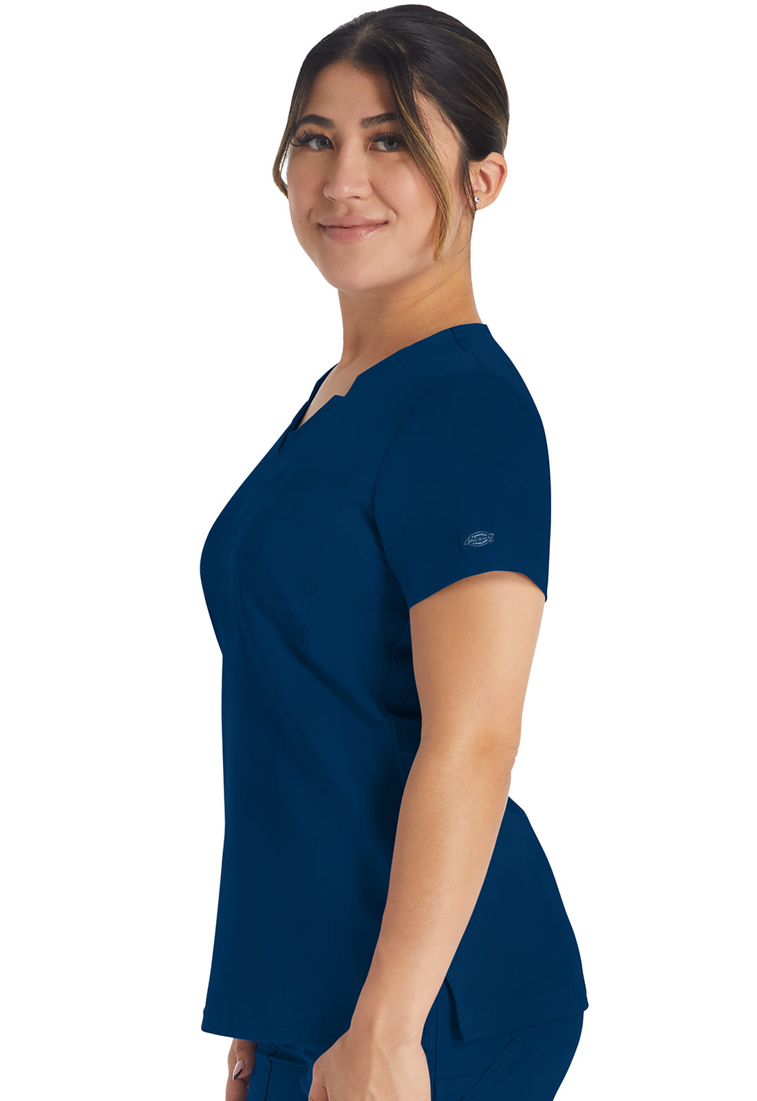 Balance DK671 Notched V-Neck Top Navy Model Image Right Side | Dickies