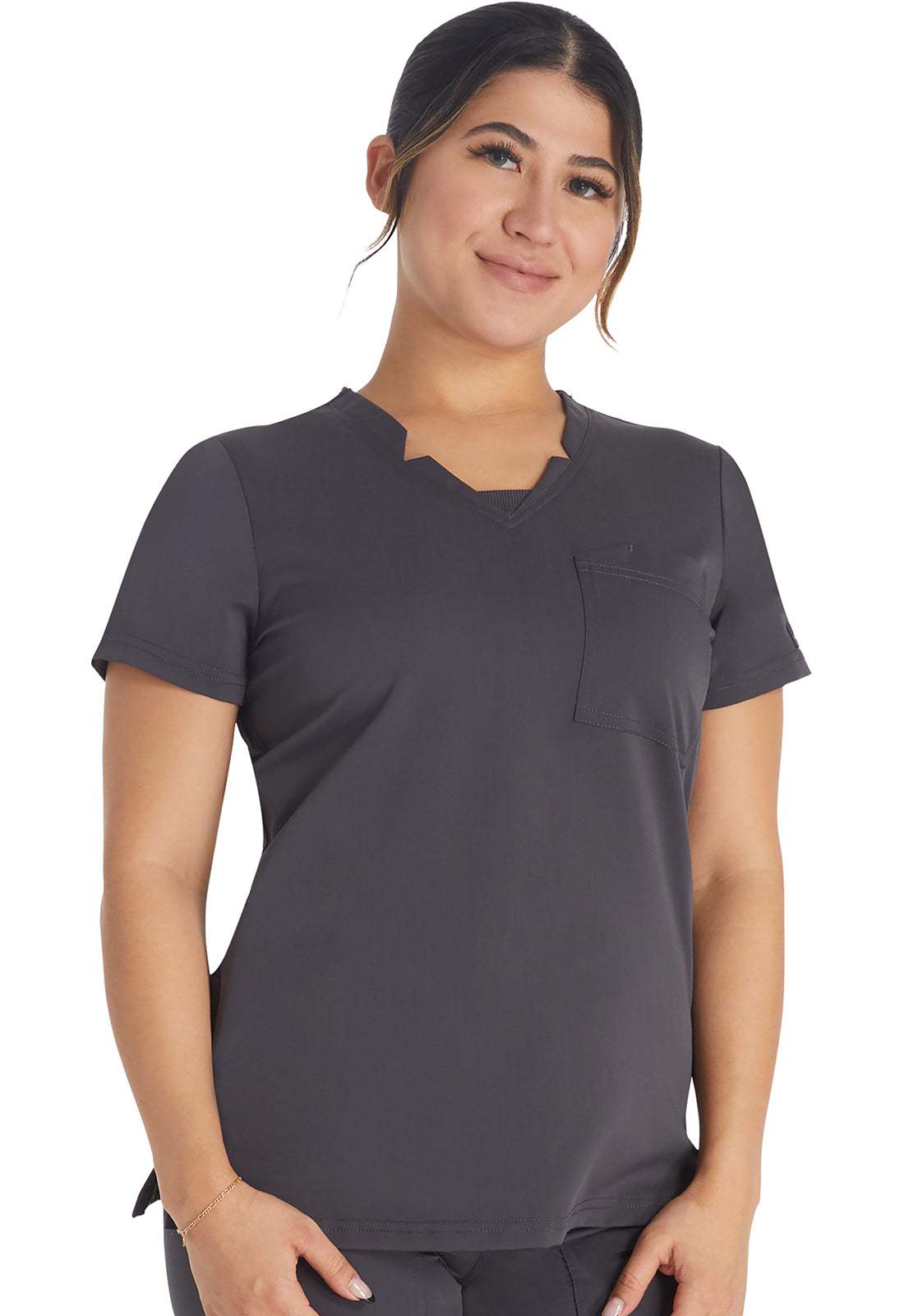 Balance DK671 Notched V-Neck Top Pewter Model Image Front | Dickies