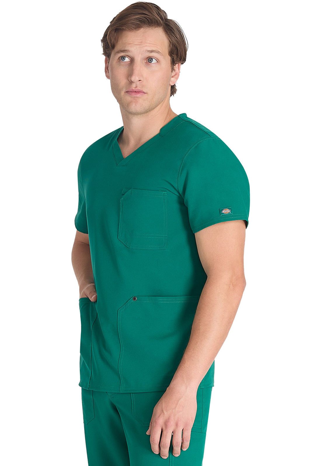 EDS NXT DK677 Men's V-neck Top Hunter Green Model Image Right Side | Dickies