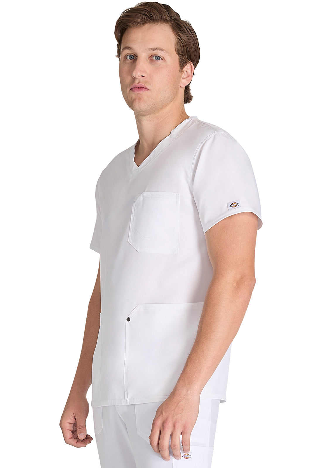 EDS NXT DK677 Men's V-neck Top White Model Image Right Side | Dickies