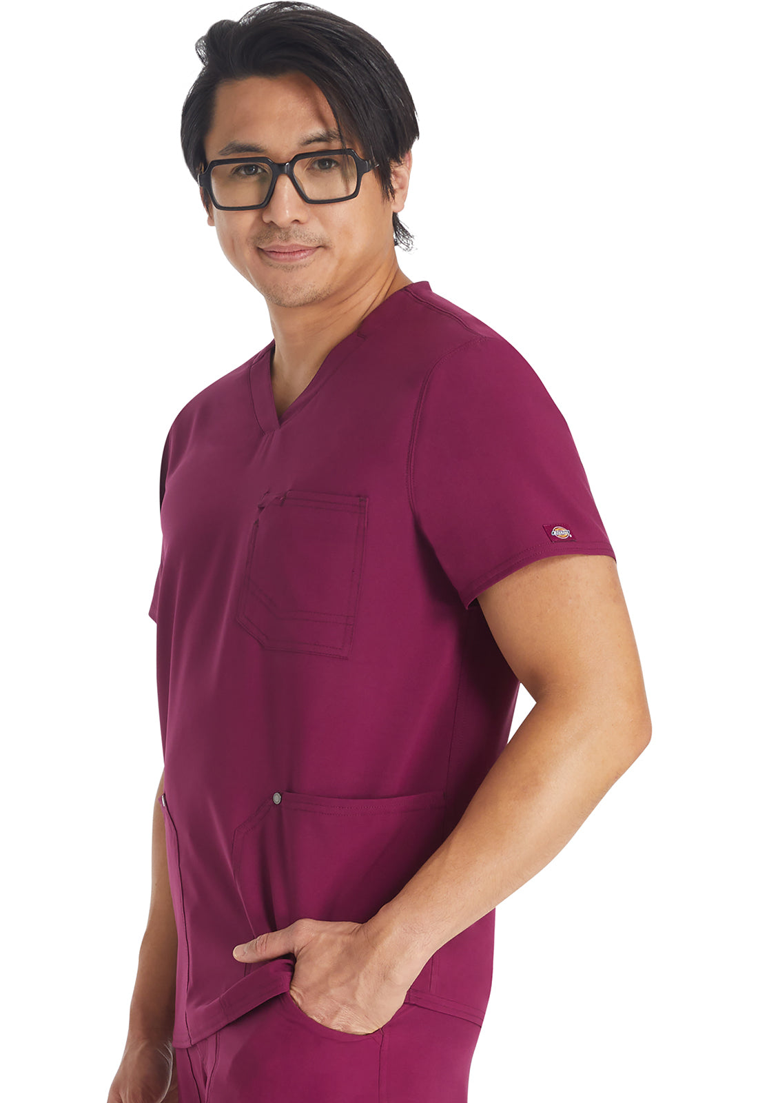 EDS NXT DK677 Men's V-neck Top Wine Model Image Right Side | Dickies