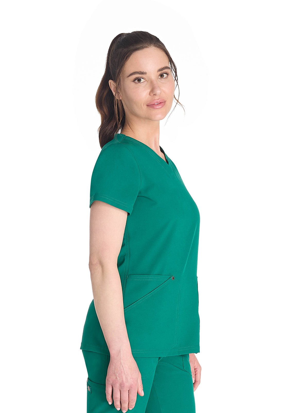 EDS NXT DK678 V-Neck Top Hunter Green Model Image Left Side | Dickies