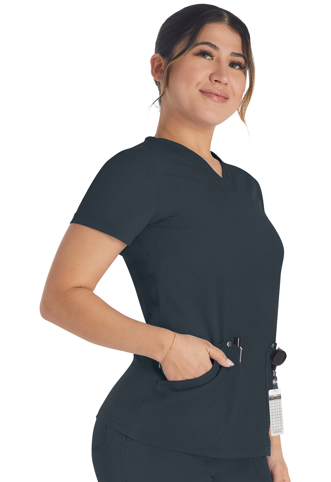 EDS NXT DK678 V-Neck Top Pewter Model Image Left Side | Dickies