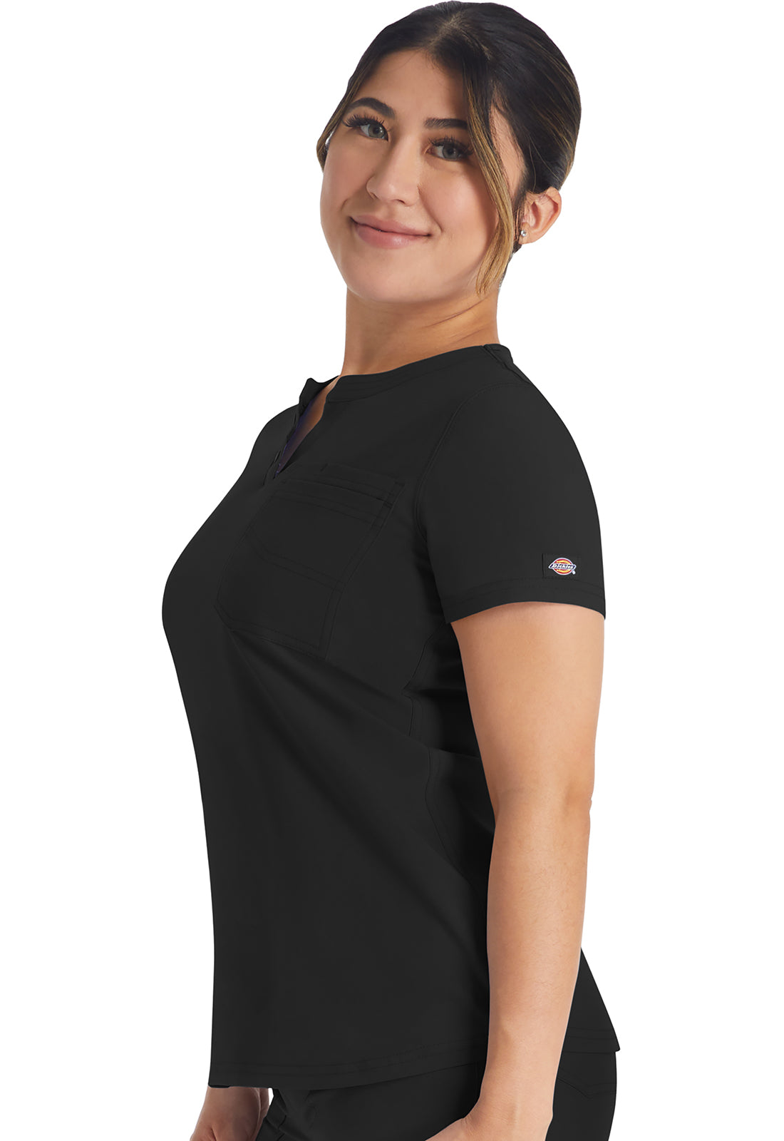 EDS NXT DK681 Round Neck Henley Top Black Model Image Right Side | Dickies