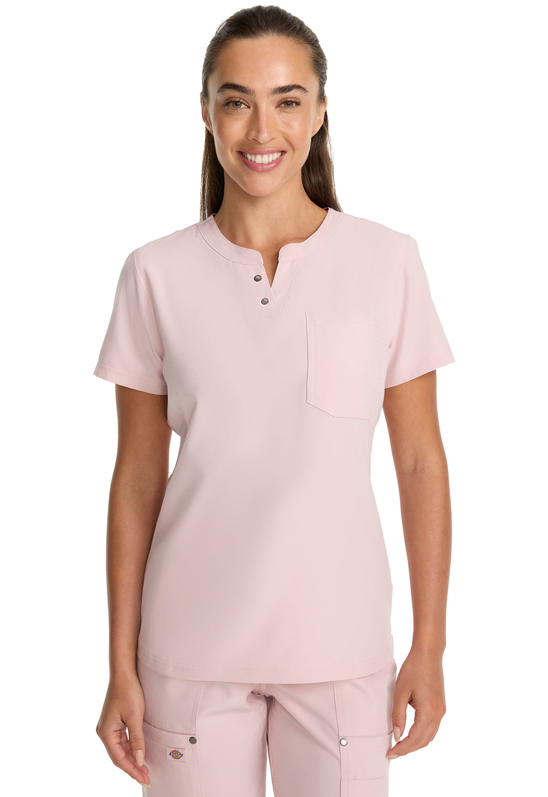 EDS NXT DK681 Round Neck Henley Top Canyon Rose Model Image Front | Dickies