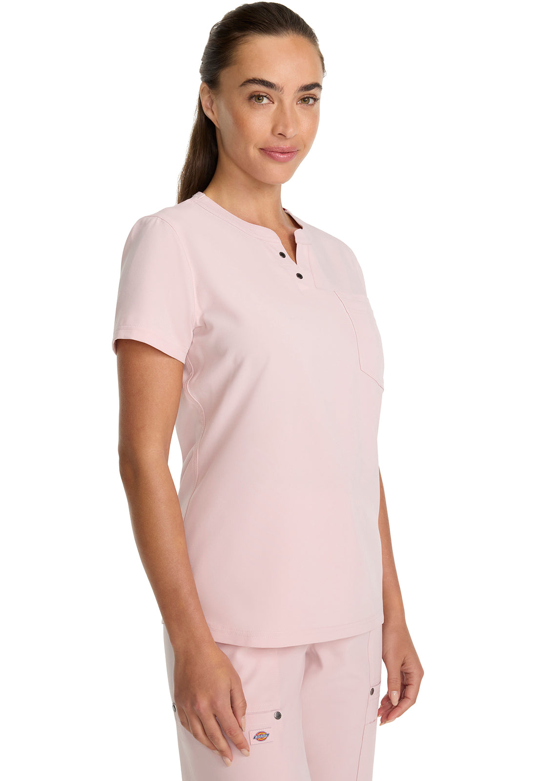 EDS NXT DK681 Round Neck Henley Top Canyon Rose Model Image Left Side | Dickies