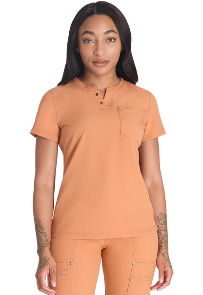 EDS NXT DK681 Round Neck Henley Top Ginger Glow Model Image Front | Dickies