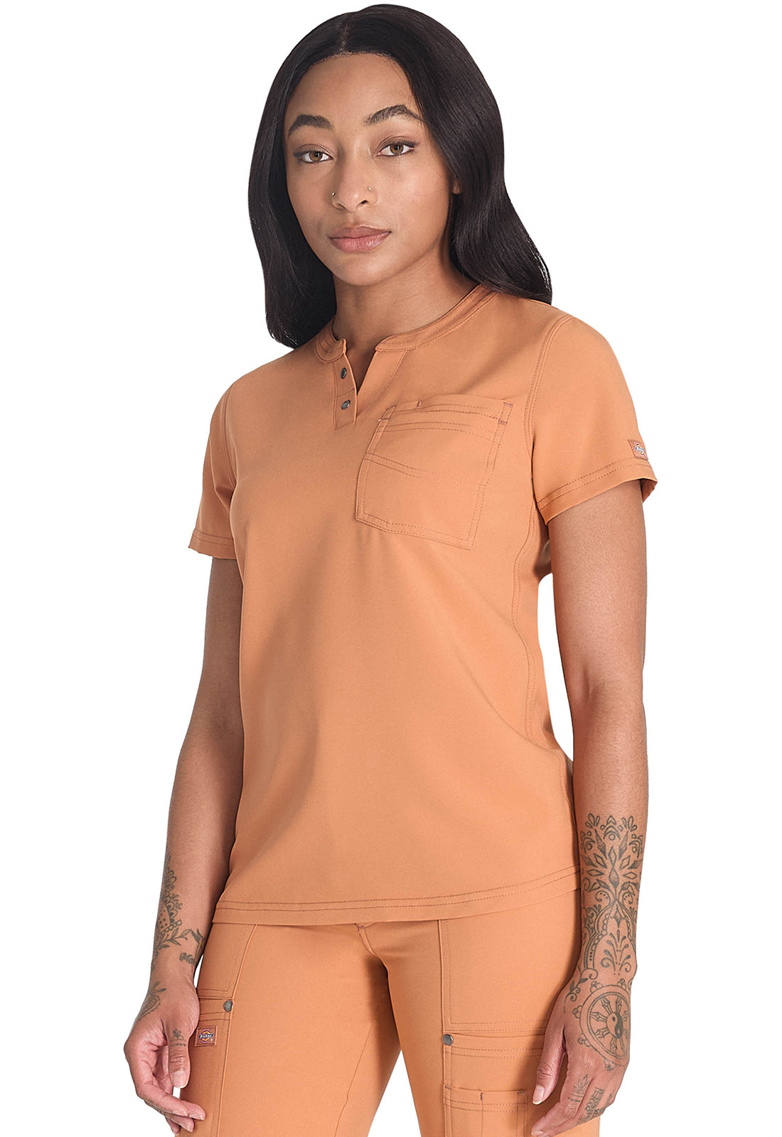 EDS NXT DK681 Round Neck Henley Top Ginger Glow Model Image Right Side | Dickies