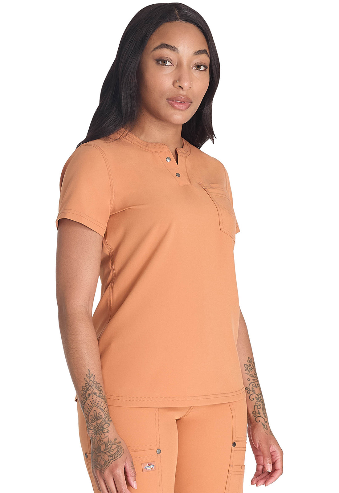 EDS NXT DK681 Round Neck Henley Top Ginger Glow Model Image Left Side | Dickies