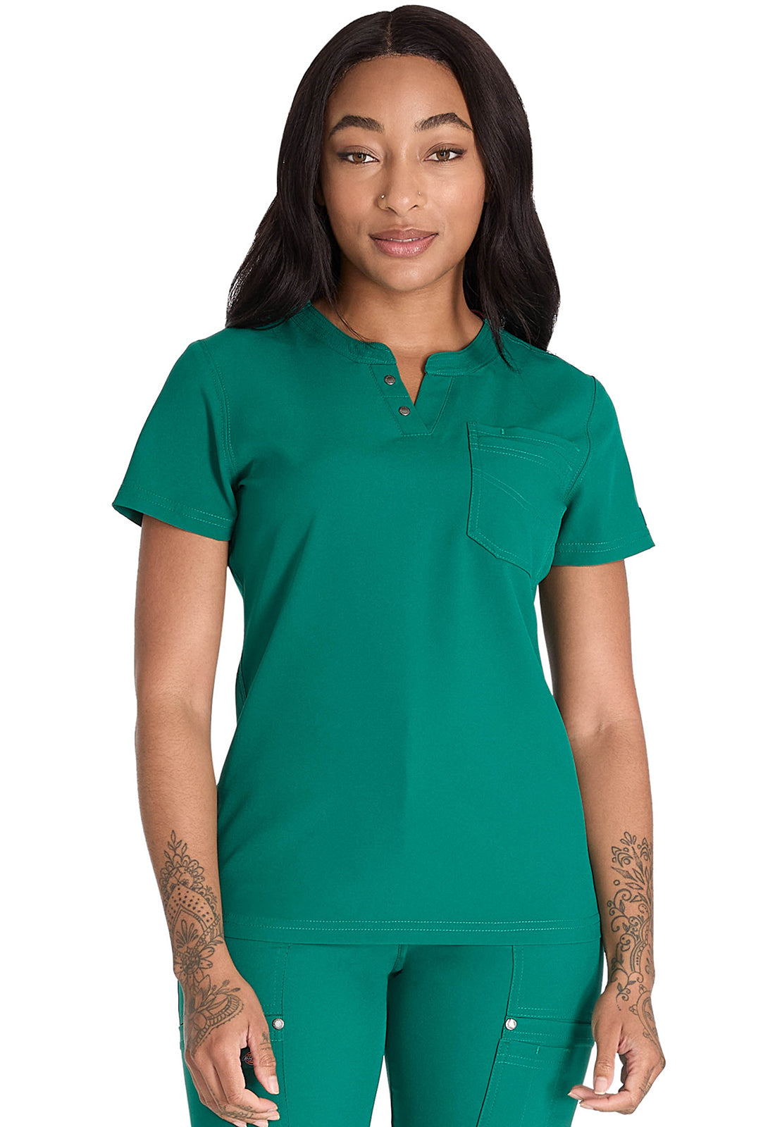 EDS NXT DK681 Round Neck Henley Top Hunter Green Model Image Front | Dickies