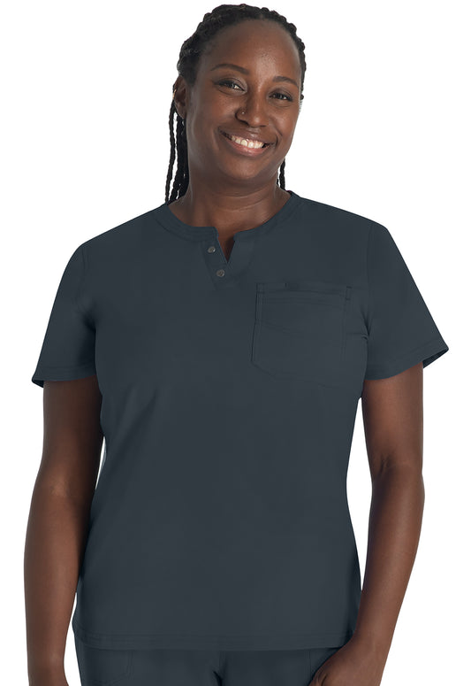 EDS NXT DK681 Round Neck Henley Top Pewter Model Image Front | Dickies