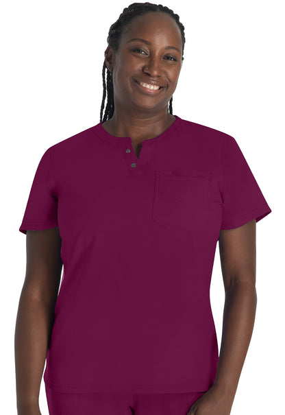 EDS NXT DK681 Round Neck Henley Top Wine Model Image Front | Dickies