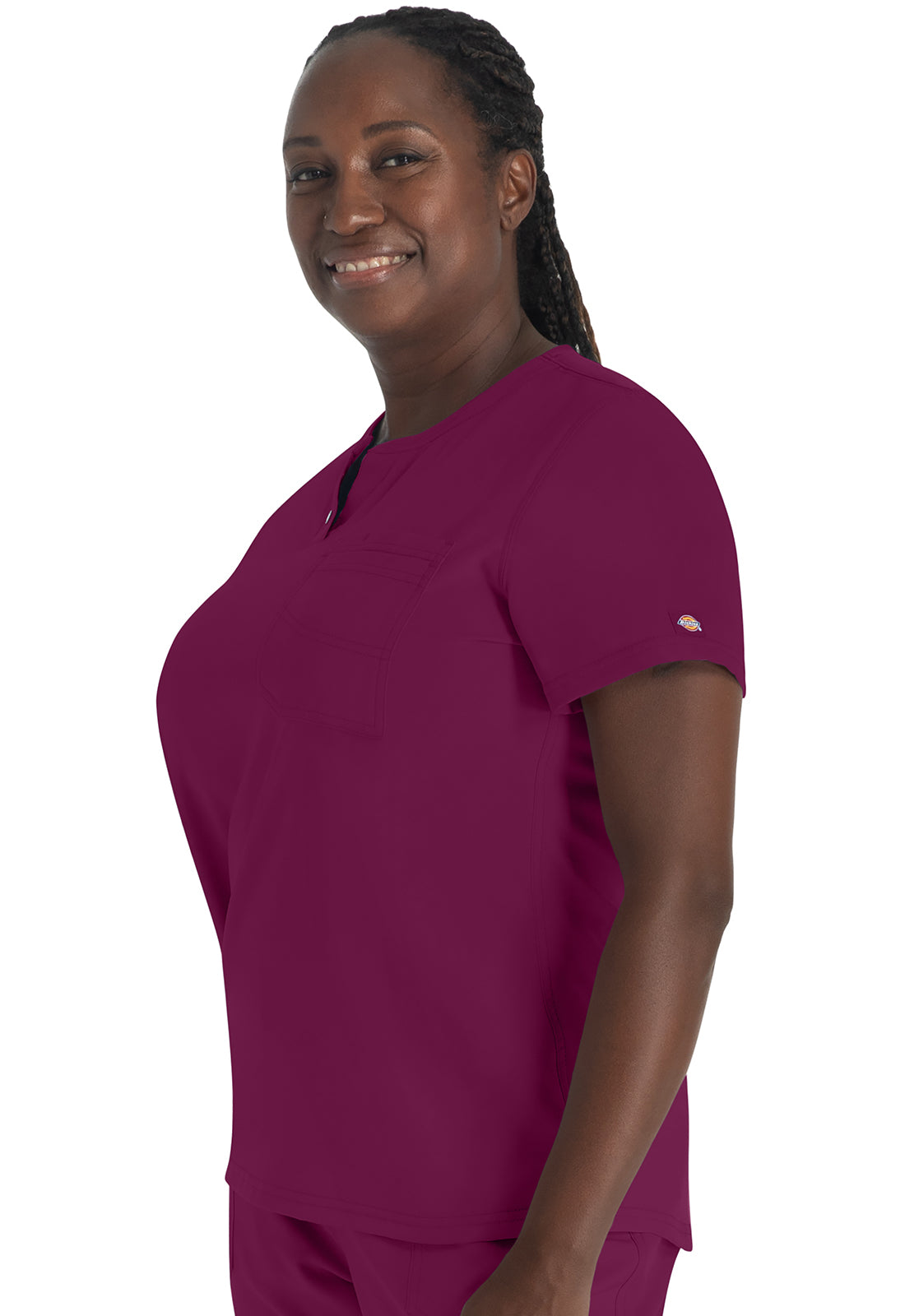 EDS NXT DK681 Round Neck Henley Top Wine Model Image Right Side | Dickies