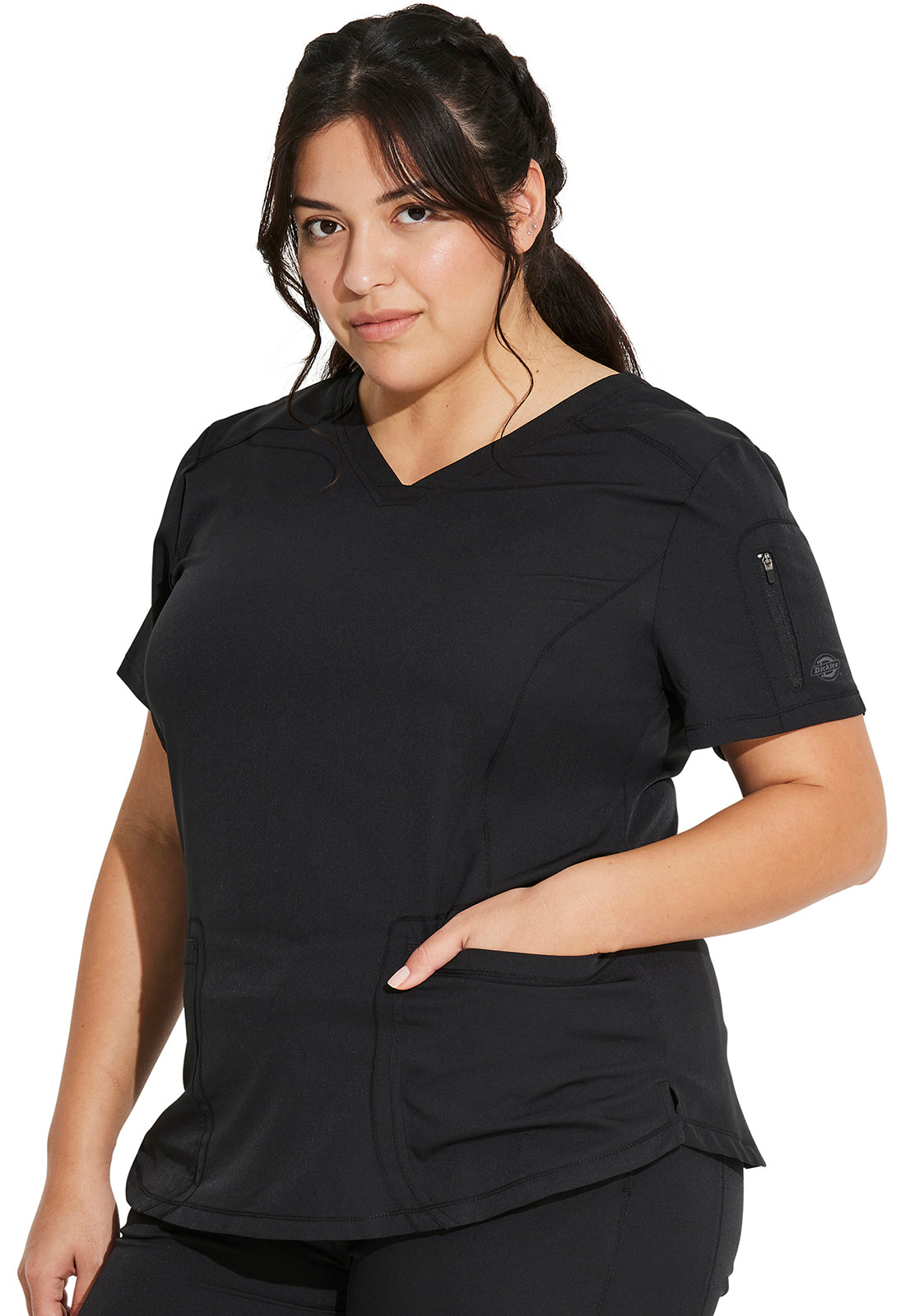 Dynamix DK730 V-Neck Top Black Model Image Right Side | Dickies